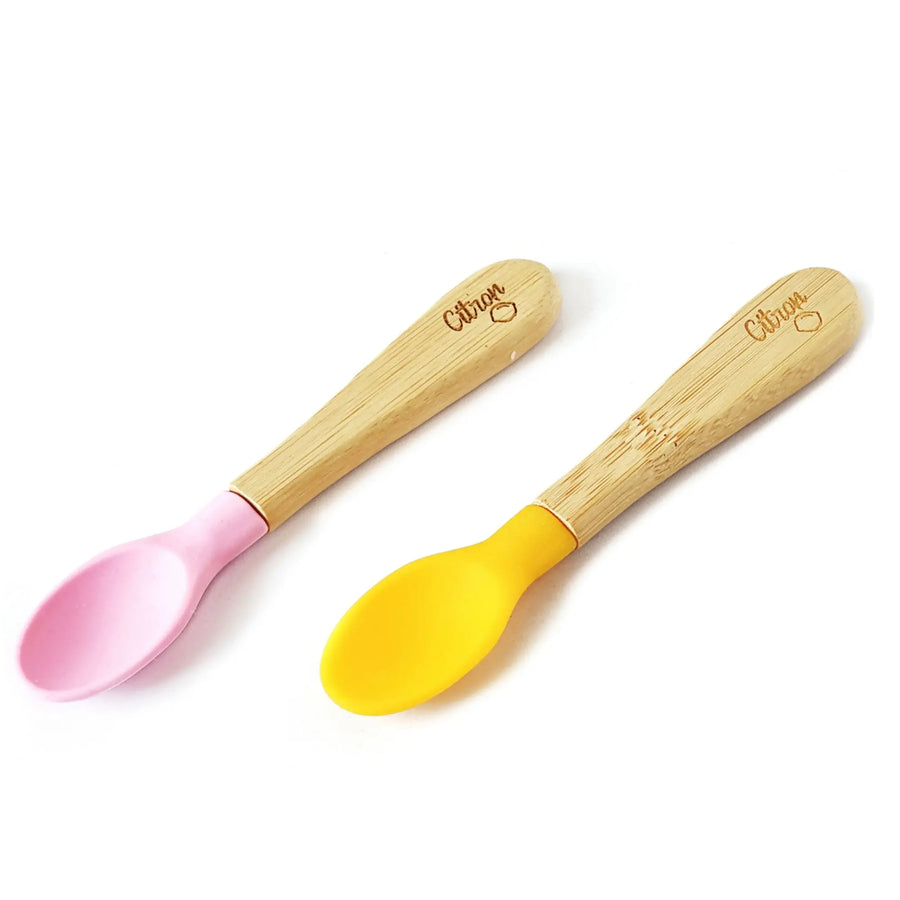 SET OF 2 SHORT HANDLED BAMBOO SPOONS Citron