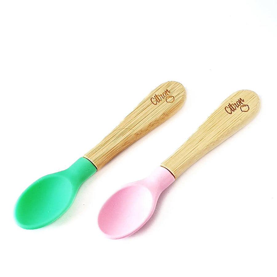 SET OF 2 SHORT HANDLED BAMBOO SPOONS Citron