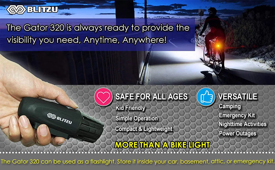 BLITZU USB Rechargeable Bike Light Set - Gator 320 BLITZU