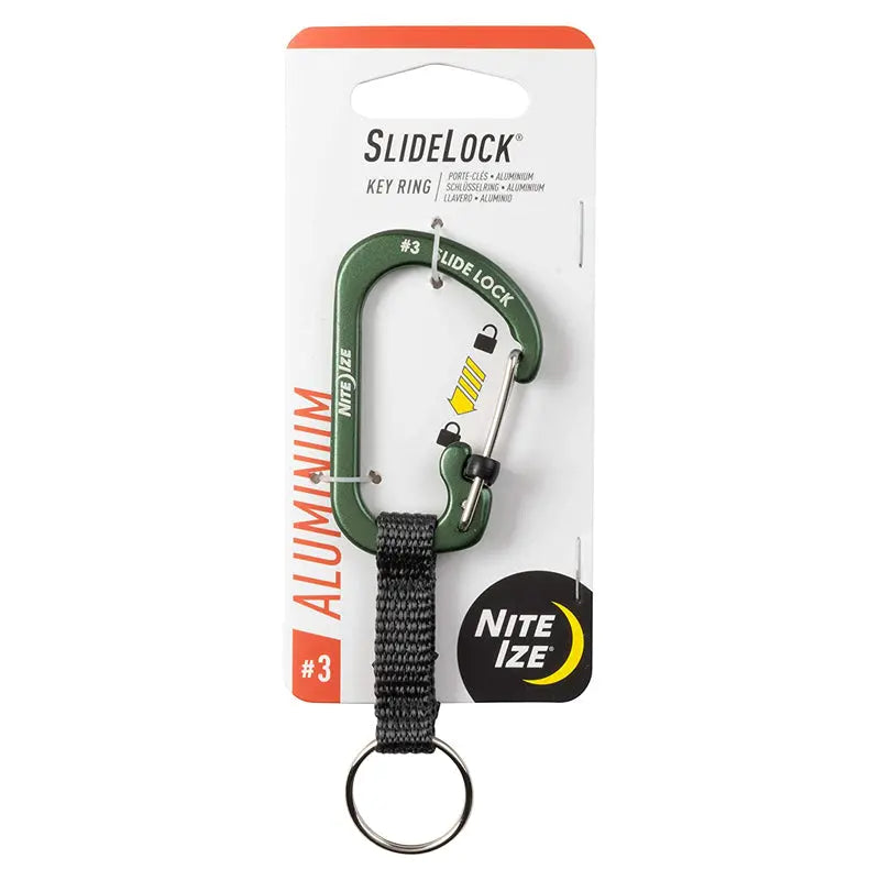 Carabinar SlideLock Aluminum Key Ring - Olive Nite Ize