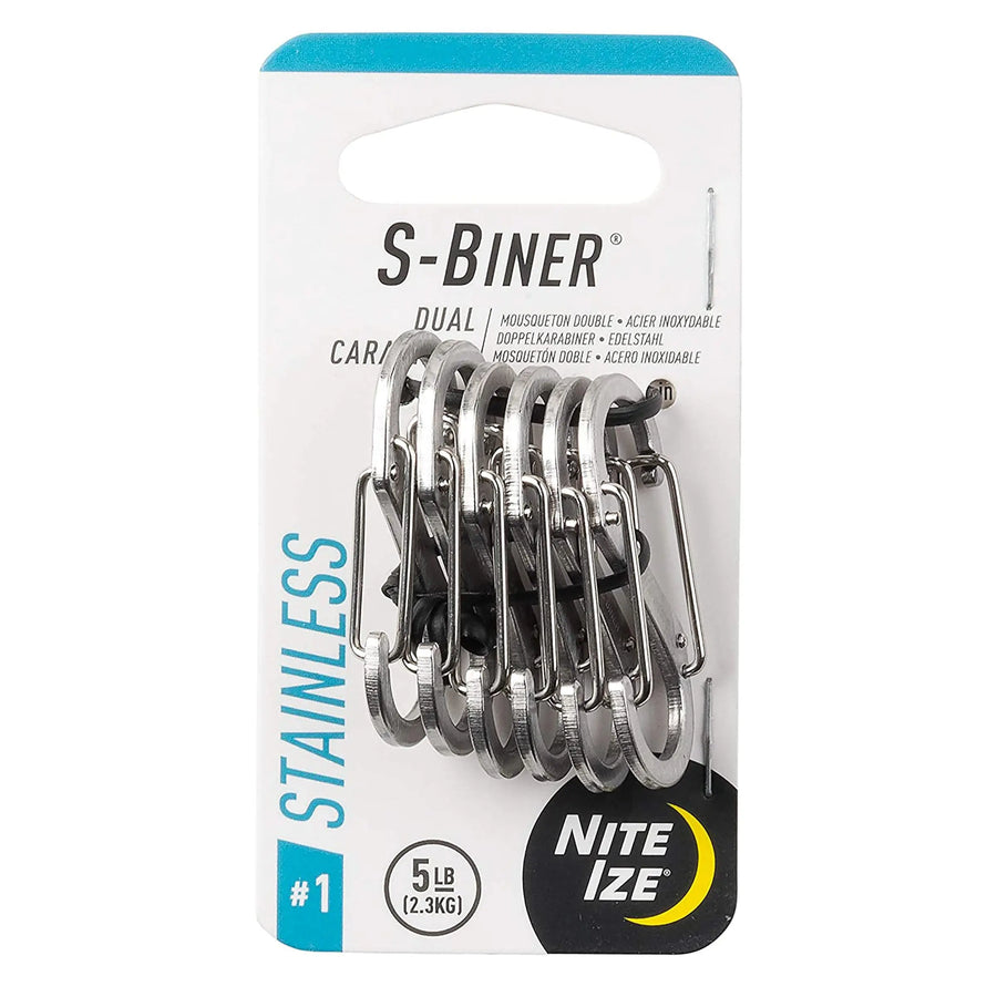 S-Biner Dual Carabiner, #1, Stainless Steel, 6-Pack Nite Ize