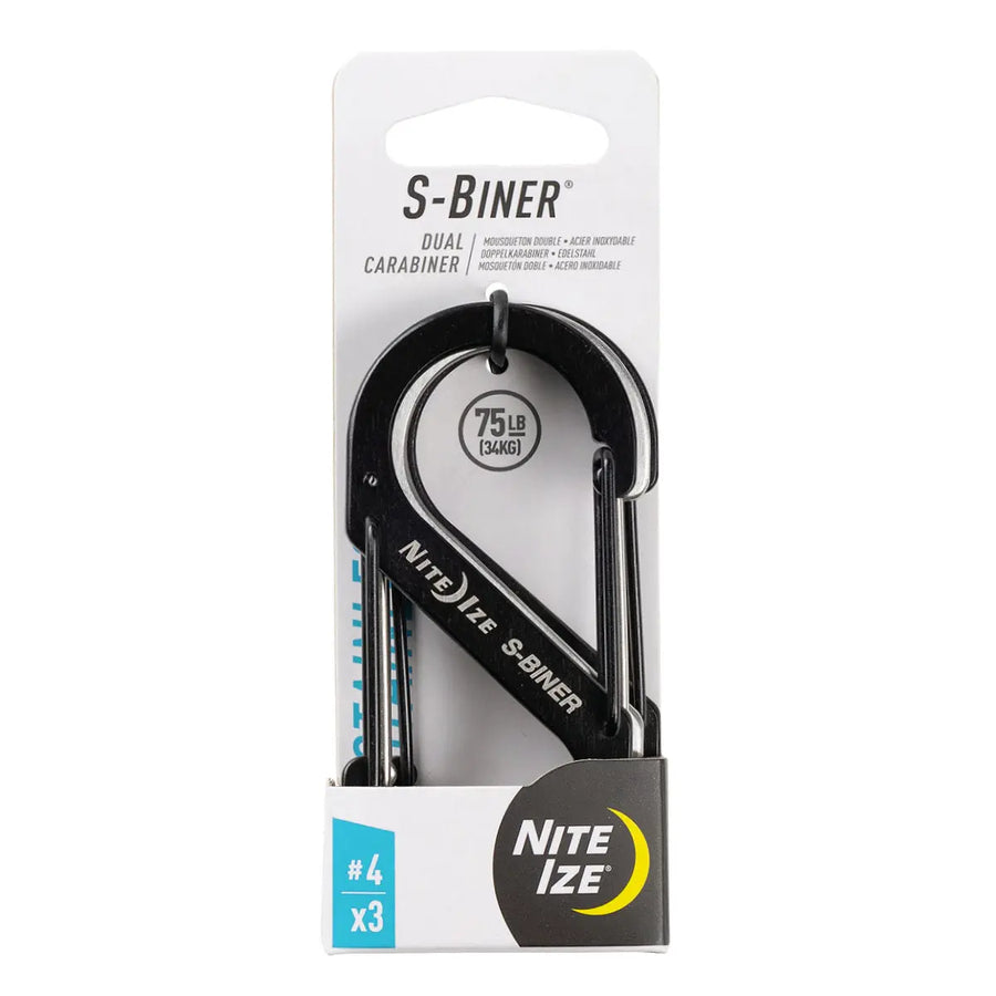 S-Biner Stainless Steel Dual Carabiner #4 - 3 Pack - Black/Stainless Nite Ize