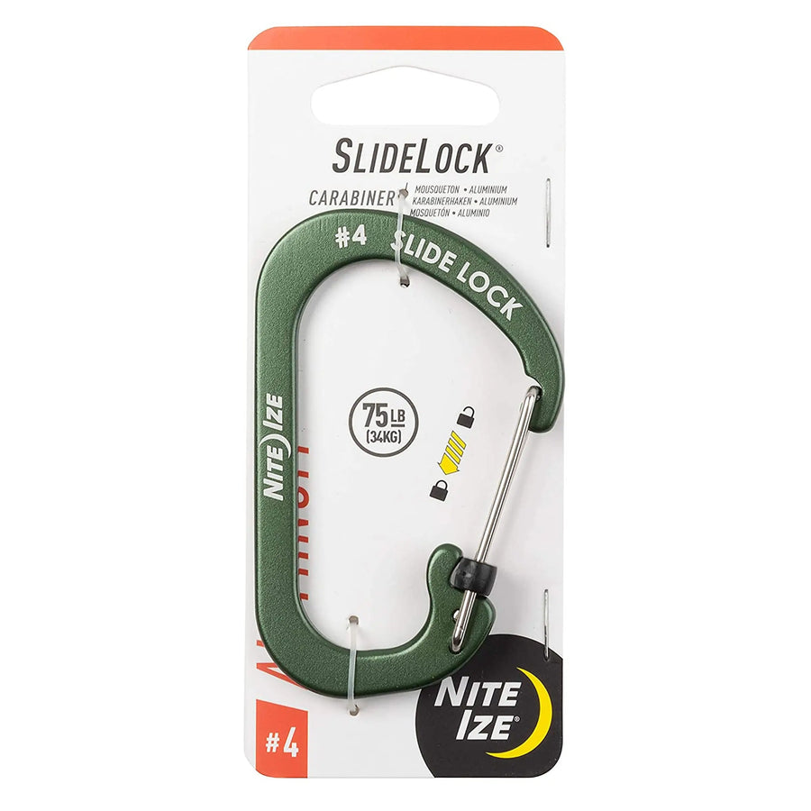 SlideLock Aluminum, Locking Carabiner, #4, Olive Nite Ize